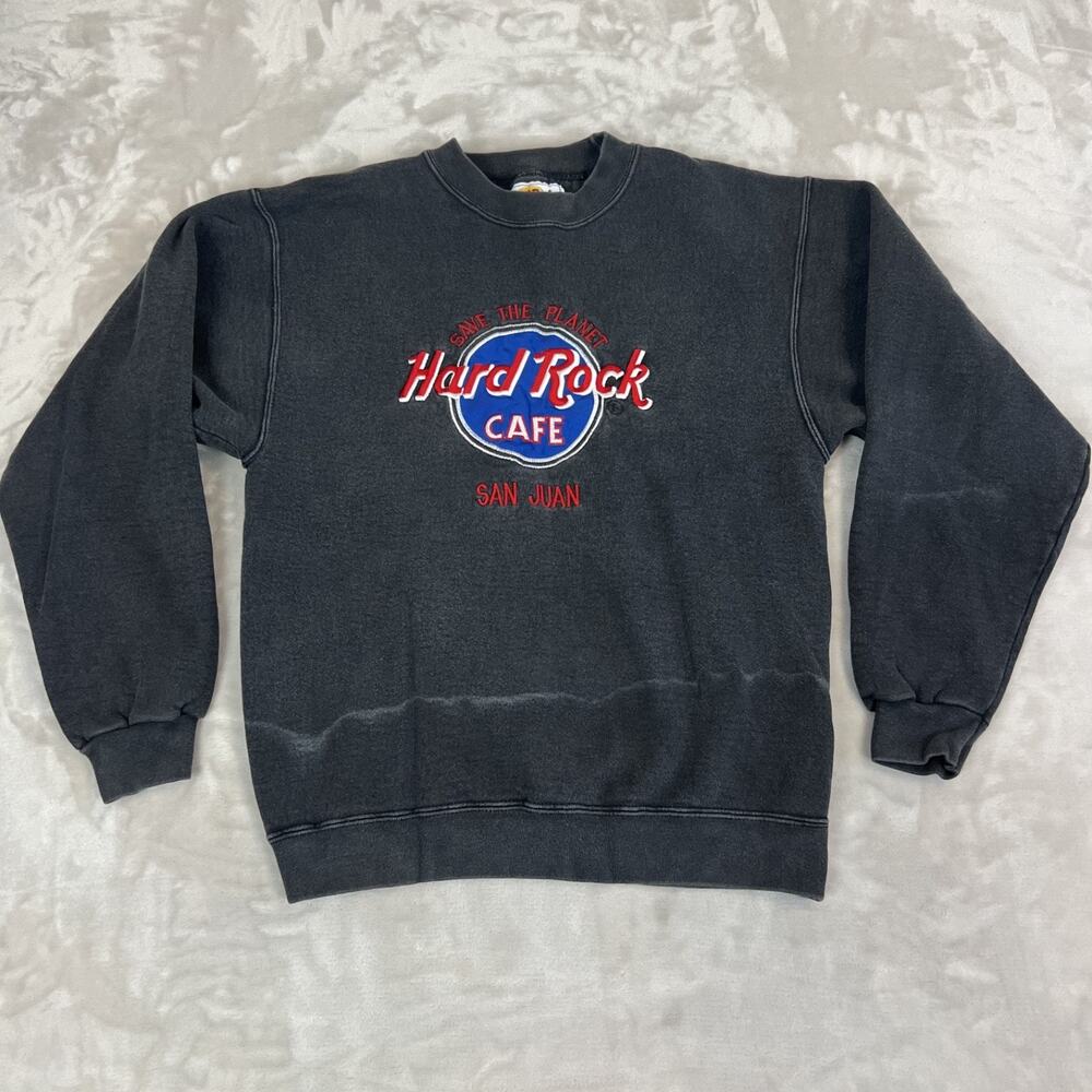 VTG Hard Rock Cafe Sweater Adult Small Faded Black San‎ Juan USA Grunge 90s